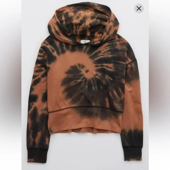 OFFLINE OTT Fleece Tie Dye Cropped Hoodie in Jupiter Brown - Picture 2 of 11